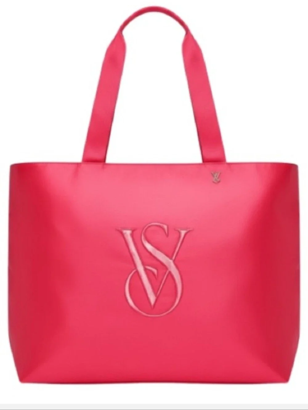 Victoria's Secret Monogram Logo Tote Bag VS Pink Coral Satin Pool Beach Bag